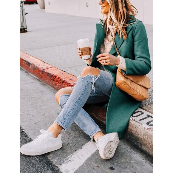 Women's Teal Winter Wool Coat Casual Notch Lapel Single-Breasted Peacoat - Picture 3 of 8